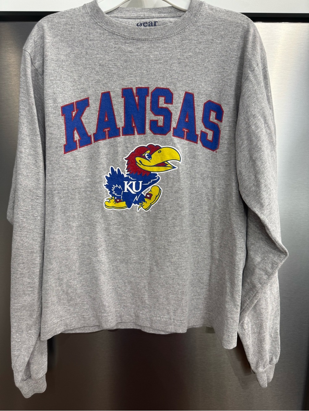 Gear For Sports Gray Kansas Jayhawks Crewneck with Blue & Red Logo